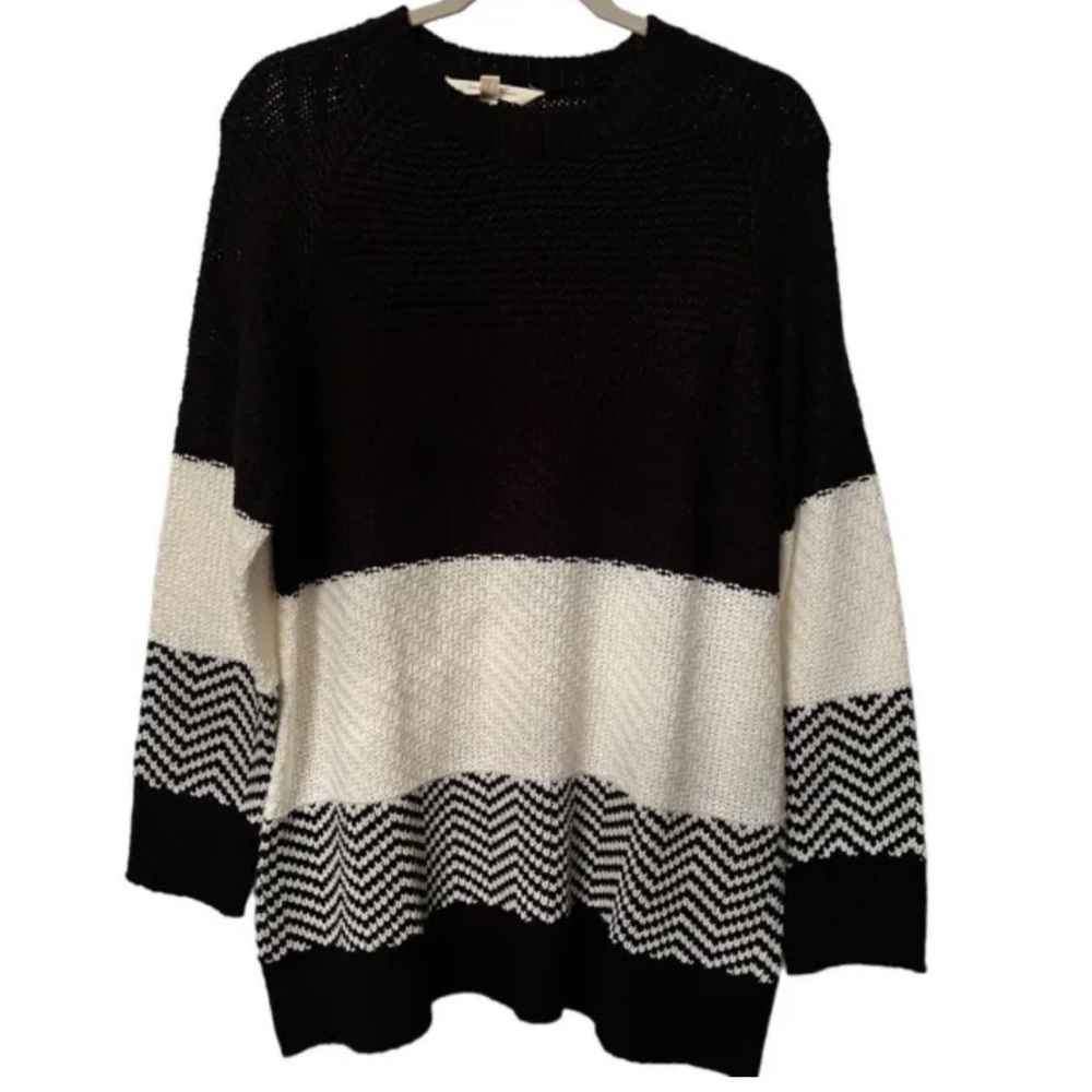Women’s Linda Anderson Sweater Large  Black, White Color Block Acrylic Soft